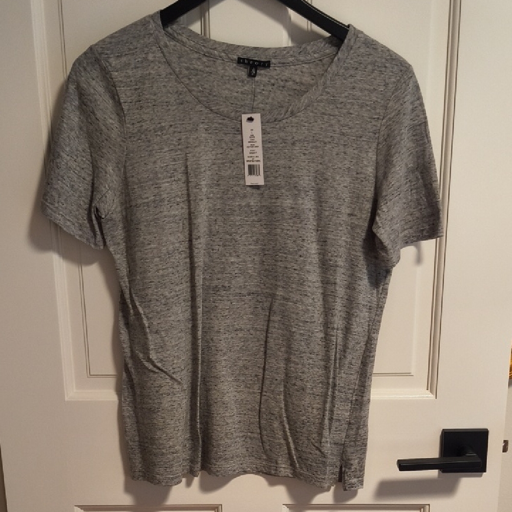 Theory Women's Heather Gray Bowis Short Sleeve Tee, Size L NWT
